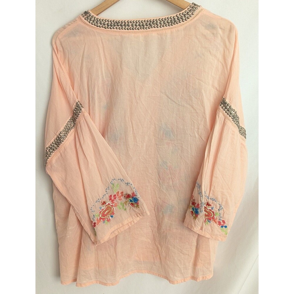Soft Surroundings Colorful Embroidery &  Beads Blouse Top Sz XL Peach Button Up - Picture 2 of 9